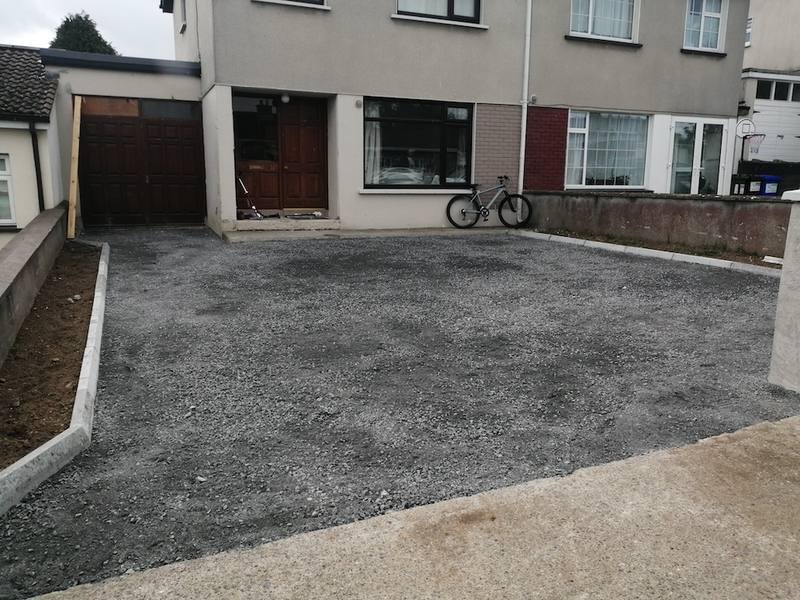 Ardnore: grass dug out, stone base down and new kerbs set for the flower beds